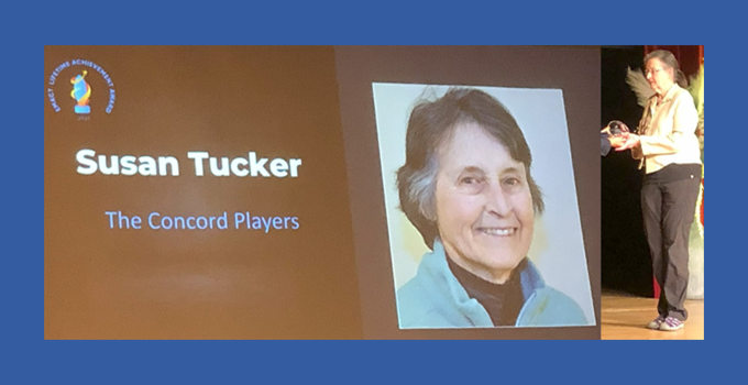 Susan Tucker accepts a Lifetime Achievement Award
for over 50 years of commitment to The Concord Players.